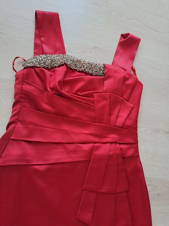 Kırmızı Drapeli Modern Klasik Kadın Abiye Elbise - Görsel 2