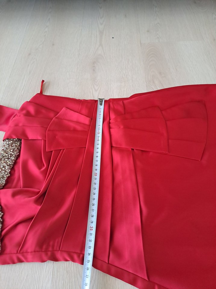 Kırmızı Drapeli Modern Klasik Kadın Abiye Elbise - Görsel 3