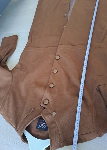 Düğmeli Uzun Kahverengi Süet Klasik Kaban - Görsel 4