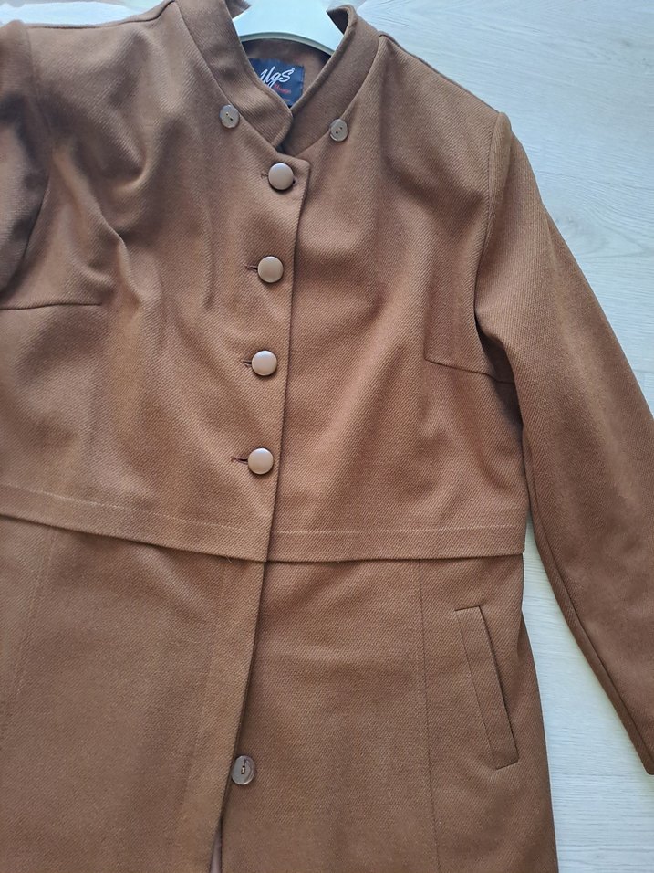 Düğmeli Uzun Kahverengi Süet Klasik Kaban - Görsel 5