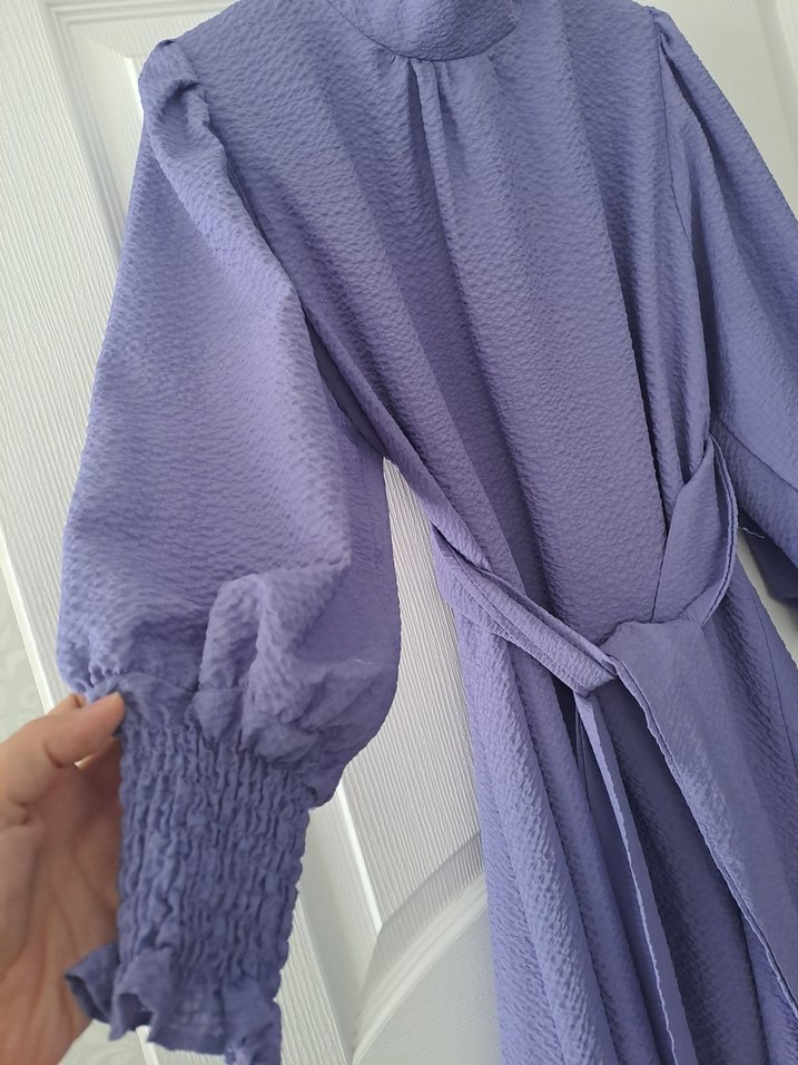 Mor Renkli Keten Midi Tunik Rüya Kol Detaylı - Görsel 3