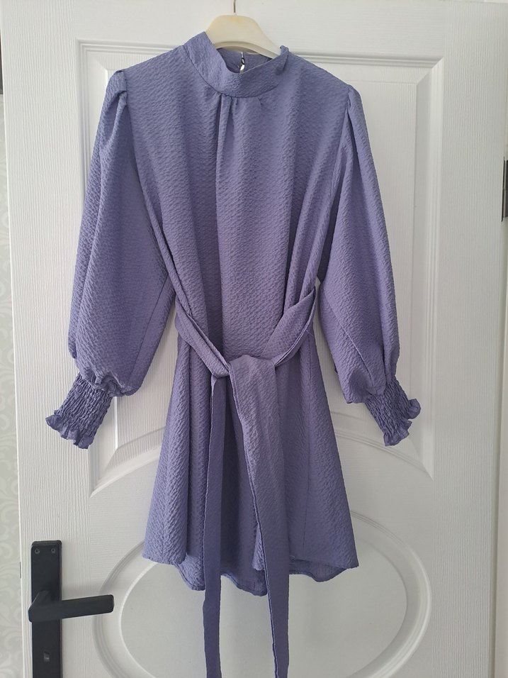 Mor Renkli Keten Midi Tunik Rüya Kol Detaylı - Görsel 2