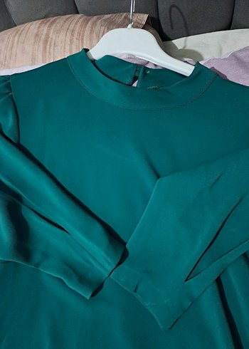 Uzun Kollu Yeşil Salaş Elbise - Görsel 5