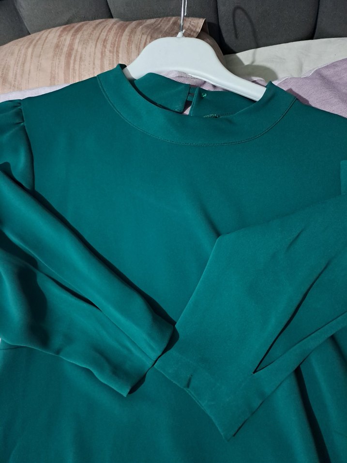 Uzun Kollu Yeşil Salaş Elbise - Görsel 5