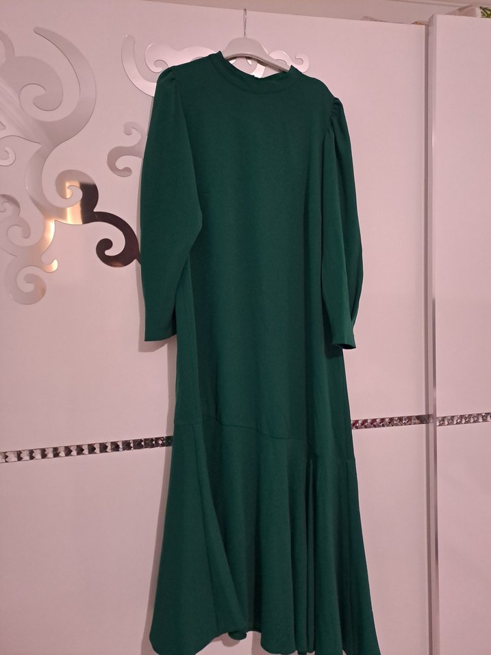 Uzun Kollu Yeşil Salaş Elbise - Görsel 2