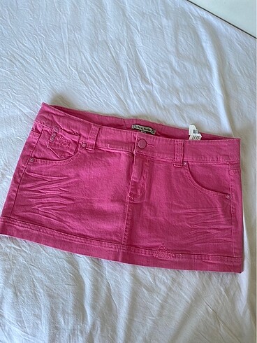 Pembe Denim Kot Etek