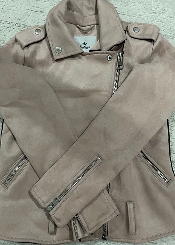 Toz pembe Kadın Süet Deri Ceket Fermuarlı - Görsel 4