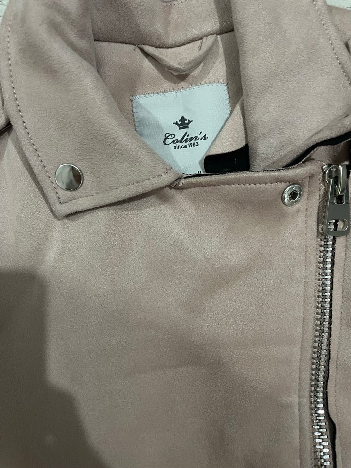 Toz pembe Kadın Süet Deri Ceket Fermuarlı - Görsel 5