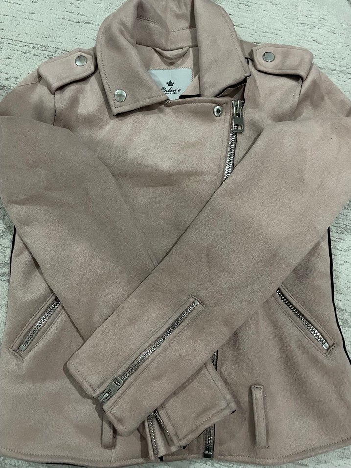 Toz pembe Kadın Süet Deri Ceket Fermuarlı - Görsel 4