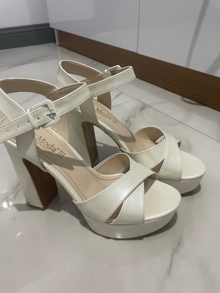 Beyaz Platform Topuklu Kadın Abiye Ayakkabı - Görsel 2