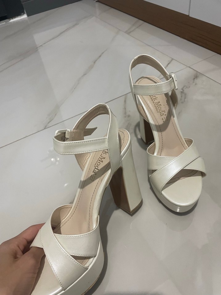Beyaz Platform Topuklu Kadın Abiye Ayakkabı - Görsel 3