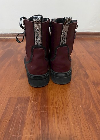 35 Beden Bordo Deri Platform Topuklu Punk Bot