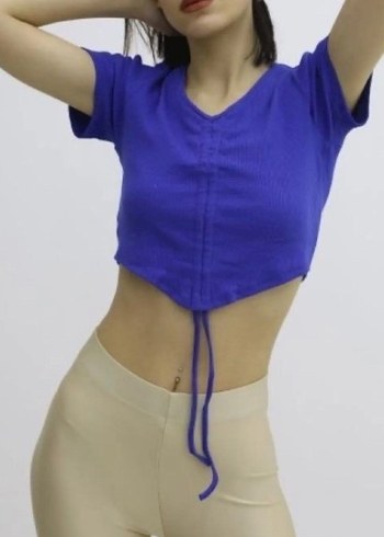 Diğer Mavi Büzgülü Crop Bluz - Şık ve Trend
