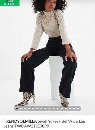 Trendyolmilla siyah yüksek bel wide leg jean