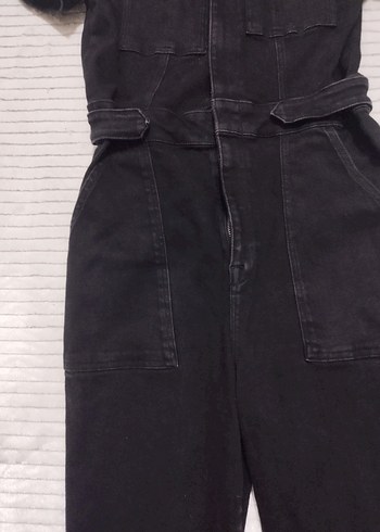 Kemerli Siyah Kadın Denim Tulum - Görsel 4