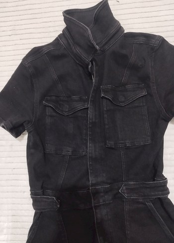 Kemerli Siyah Kadın Denim Tulum - Görsel 3