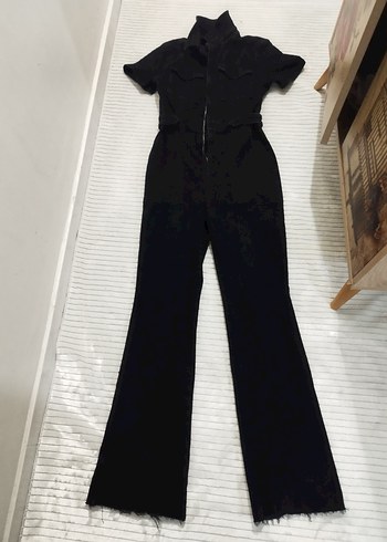 Kemerli Siyah Kadın Denim Tulum - Görsel 2