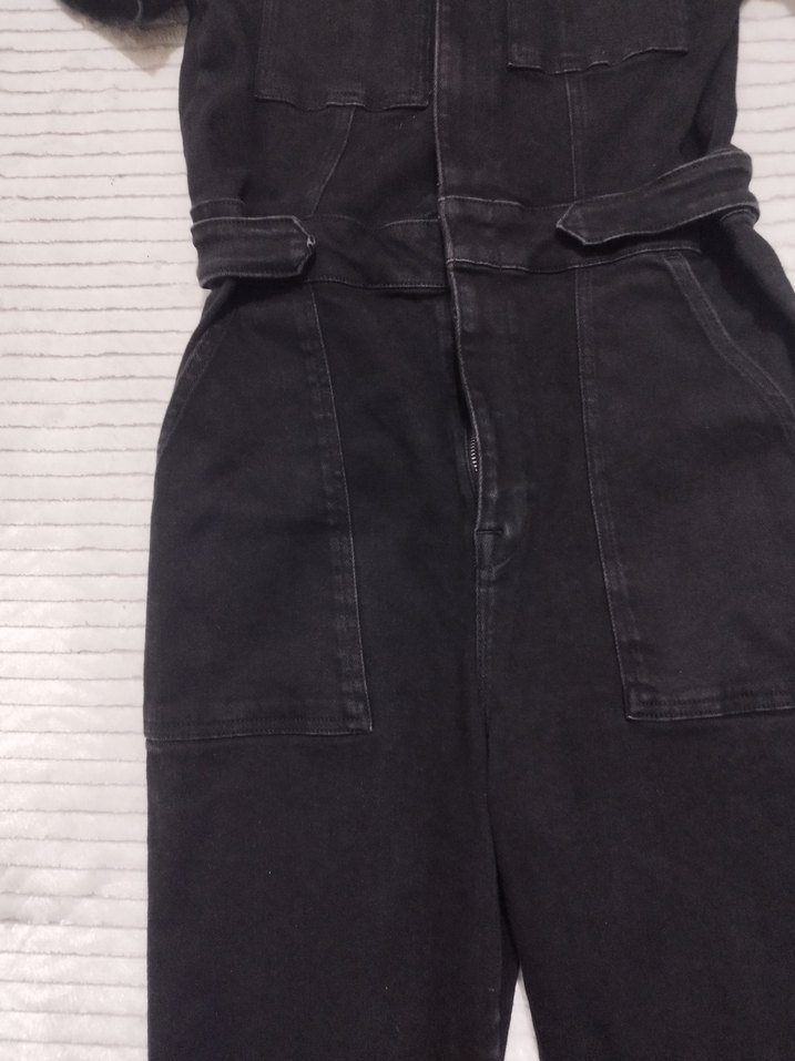 Kemerli Siyah Kadın Denim Tulum - Görsel 4