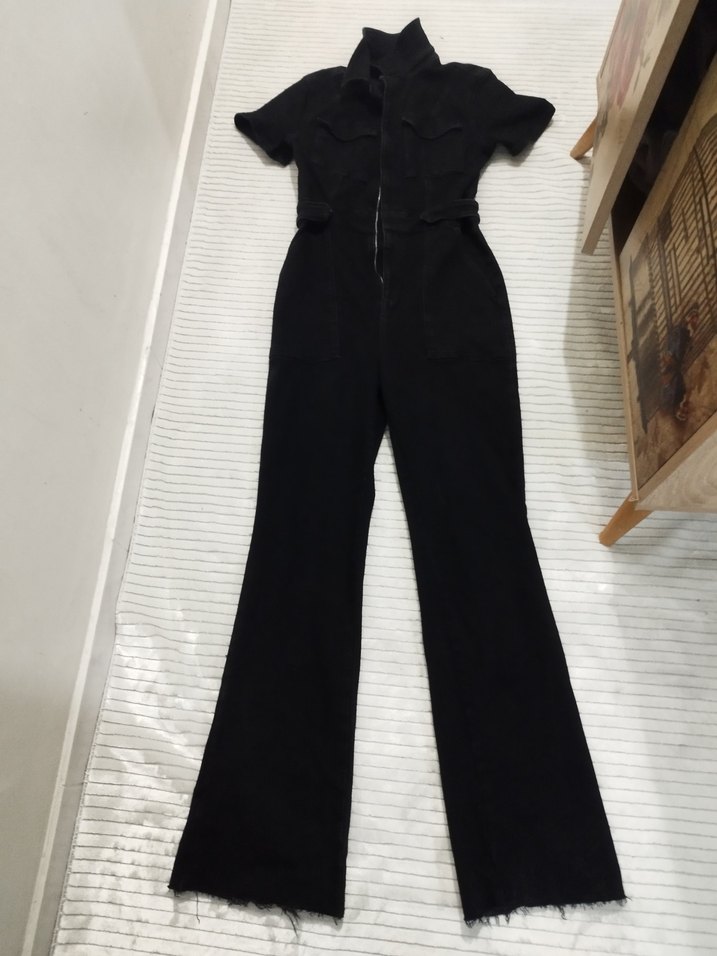 Kemerli Siyah Kadın Denim Tulum - Görsel 2