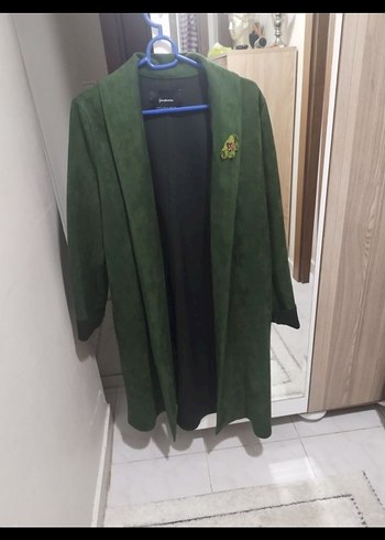 Zümrüt Yeşili Süet trençkot - Görsel 2