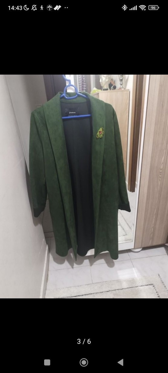 Zümrüt Yeşili Süet trençkot - Görsel 2