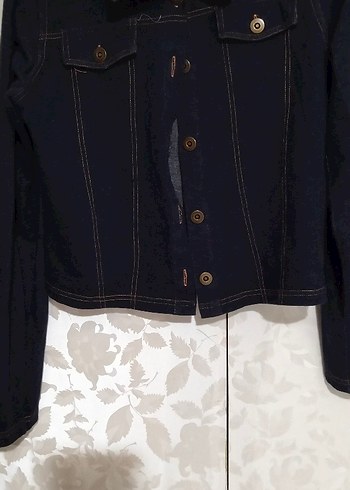 s Beden Düğmeli Siyah Kadın Denim Ceket