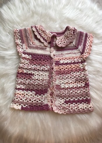 Kızlar için Pembe Örgü Kolsuz Hırka - Görsel 3