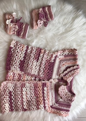 Kızlar için Pembe Örgü Kolsuz Hırka - Görsel 7