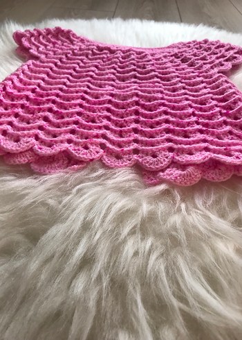 Kız Çocuk Pembe Örgü Kolsuz Hırka - Görsel 4