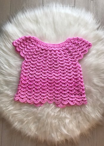 Kız Çocuk Pembe Örgü Kolsuz Hırka - Görsel 2