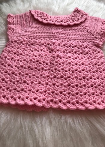 Pembe Örgü Vintage Kız Yelek - Görsel 3