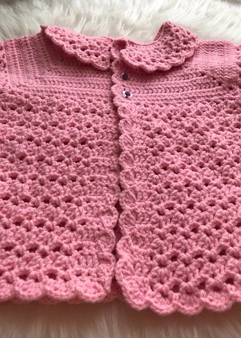 Pembe Örgü Vintage Kız Yelek - Görsel 2