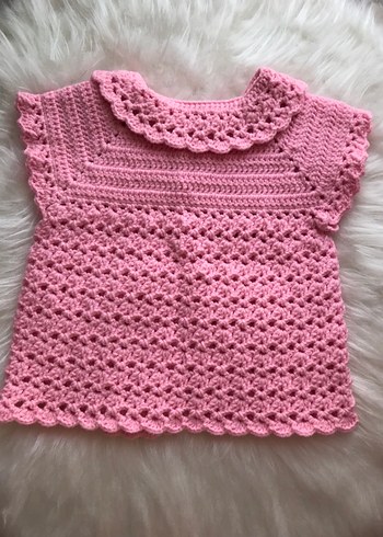 Pembe Örgü Vintage Kız Yelek - Görsel 5