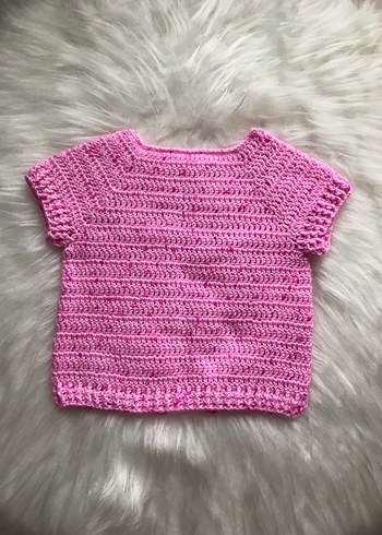 Kız Çocuk Pembe Kısa Kollu Örgü yelek - Görsel 2