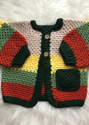 Renkli Bohem Örgü Miniklere Hırka - Görsel 2