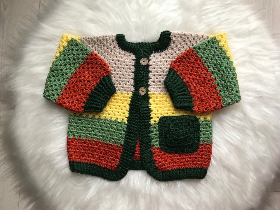 Renkli Bohem Örgü Miniklere Hırka - Görsel 2