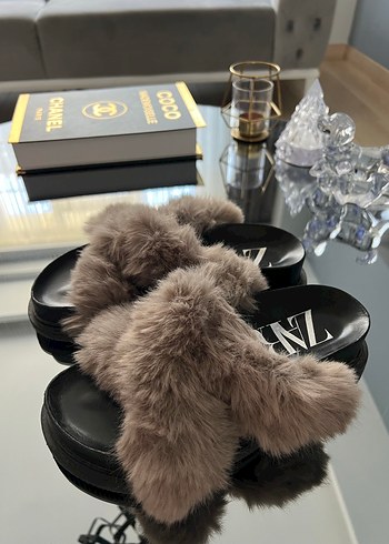 Kürk Detaylı gri zara terlik