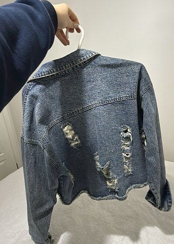 Mavi Kadın Denim Ceket, Düğmeli, Salaş Kesim - Görsel 3