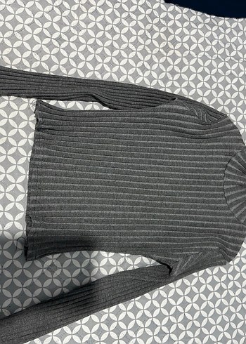 Gri Boğazlı Fitilli Kadın Kazak - Görsel 2