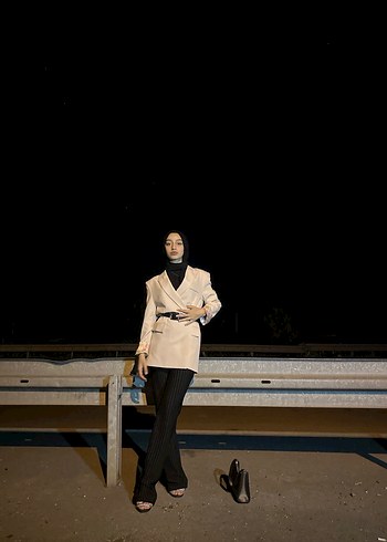 Kadın Siyah Çizgili İspanyol tayt Kumaş Pantolon - Görsel 3