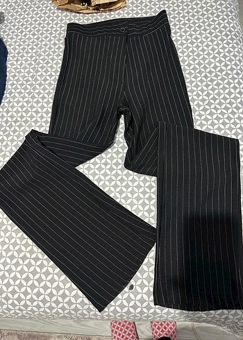 Kadın Siyah Çizgili İspanyol tayt Kumaş Pantolon - Görsel 2