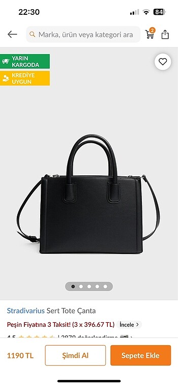 Stradivarius sert tote çanta