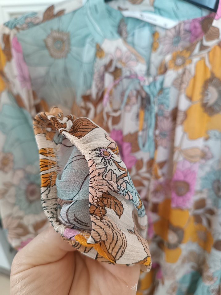 Çiçek Desenli Bohem Uzun Kollu şifon Bluz - Görsel 4