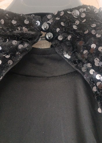 Siyah pullu kadife Uzun Kollu Uzun Abiye Elbise - Görsel 5