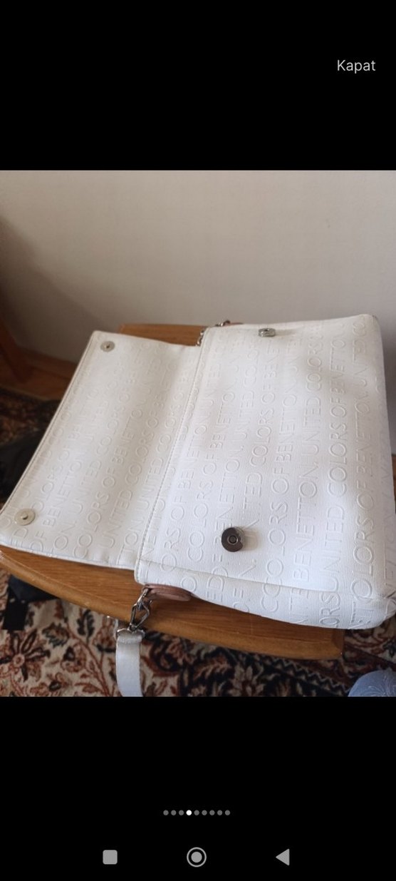 Beyaz Deri Fermuarlı Kadın Portföy Çanta - Görsel 3