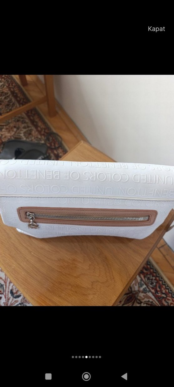 Beyaz Deri Fermuarlı Kadın Portföy Çanta - Görsel 4