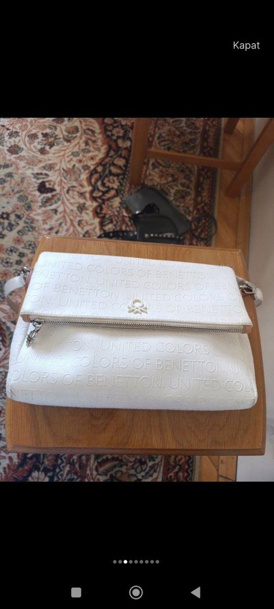 Beyaz Deri Fermuarlı Kadın Portföy Çanta - Görsel 2