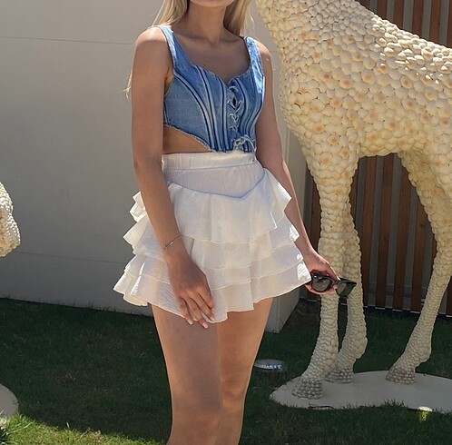 Denim Mavi Kot crop top üst