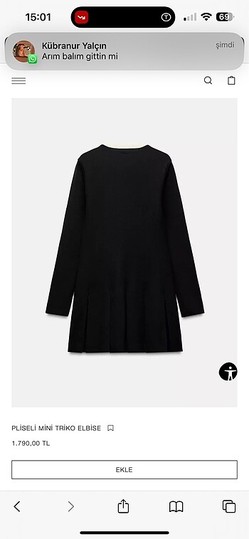 xl Beden Zara siyah pileli elbise
