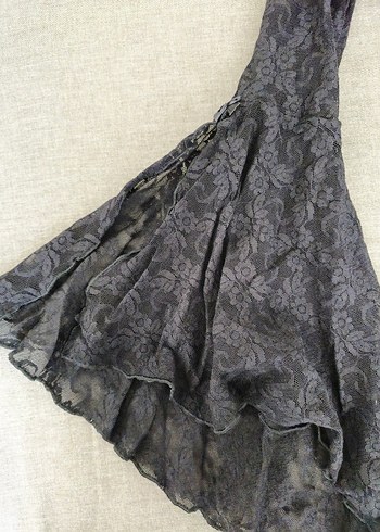 m Beden Dantel Detaylı Siyah Gotik Midi Elbise, tunik